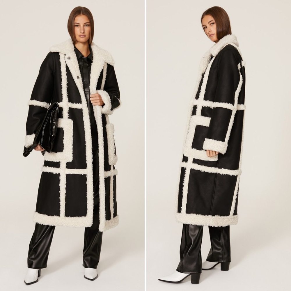Stand Studio Patrice Long Faux Leather Shearling Coat Size Small US (38 FR)
